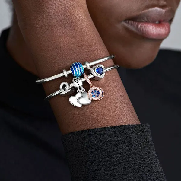 Hạt Vòng Charm Pandora Sparkling Blue Heart 797608NANB Màu Bạc Xanh