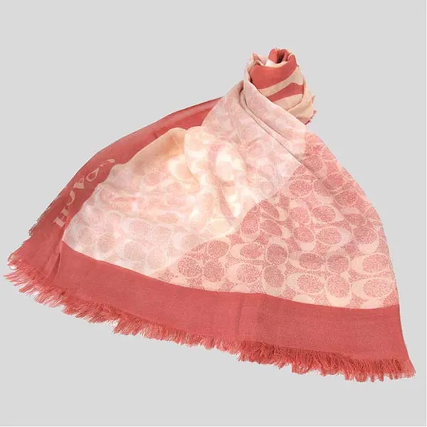 Khăn Quàng Cổ Coach Signature Horse And Carriage Print OverSized Square Scarf Bright Coral 89844 Màu Hồng