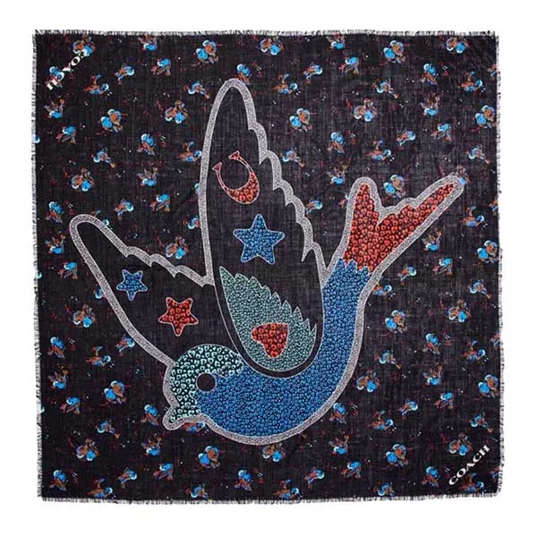 Khăn Quàng Cổ Coach Signature Silk Square Scarf F23768 Màu Đen