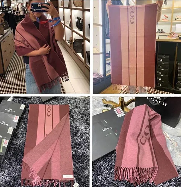 Khăn Quàng Cổ Coach Women's Logo Wool Scarf F76388 Màu Đỏ Hồng