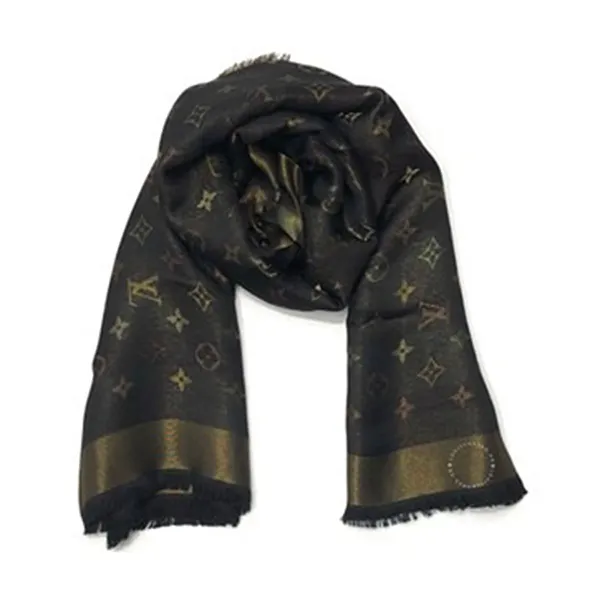 Khăn Quàng Cổ Louis Vuitton Mono Màu Đen Nhũ Vàng Đỏ