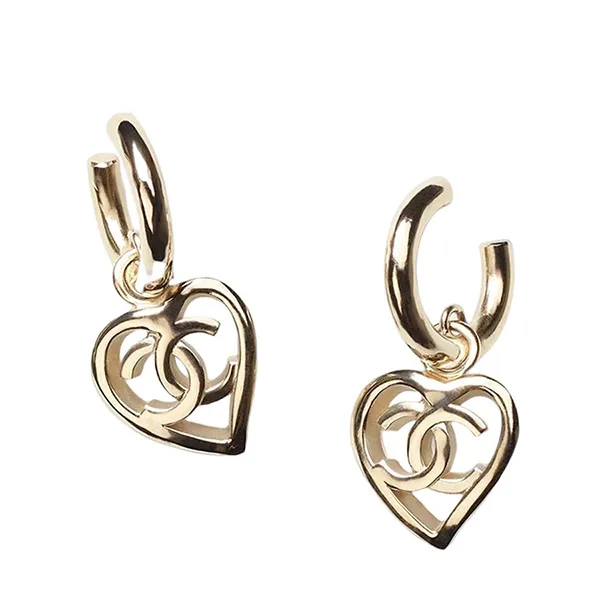 Khuyên Tai Chanel Gold CC Logo Heart Earrings AB7919 Màu Vàng
