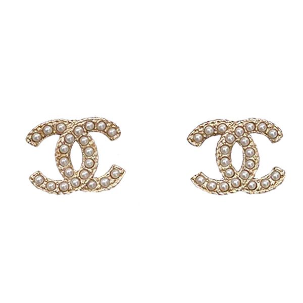 Khuyên Tai Chanel logo CC, Ngọc Trai Màu Vàng Trắng - 2