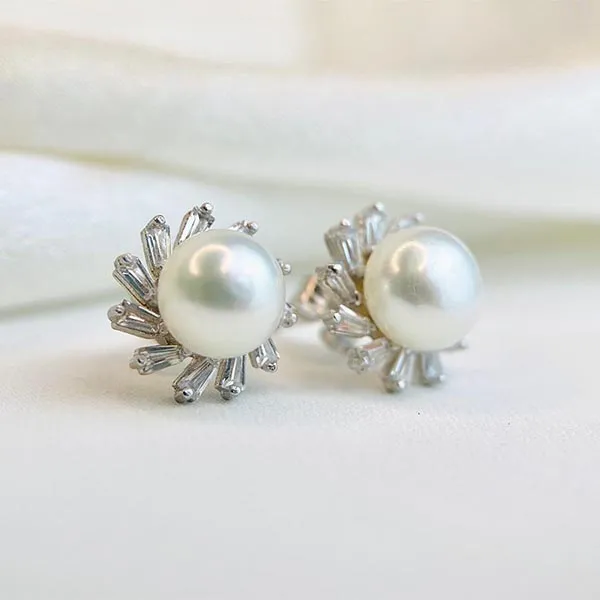 Khuyên Tai Minh Hà Pearl Jewelry Ngọc Trai Viền Họa Tiết Xoáy Màu Bạc - Trang sức - Vua Hàng Hiệu