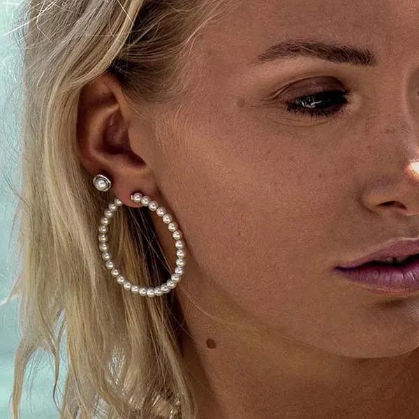 Khuyên Tai Misaki Monaco Gold Bliss Hoops With White Handcrafted Pearls Màu Trắng - Trang sức - Vua Hàng Hiệu