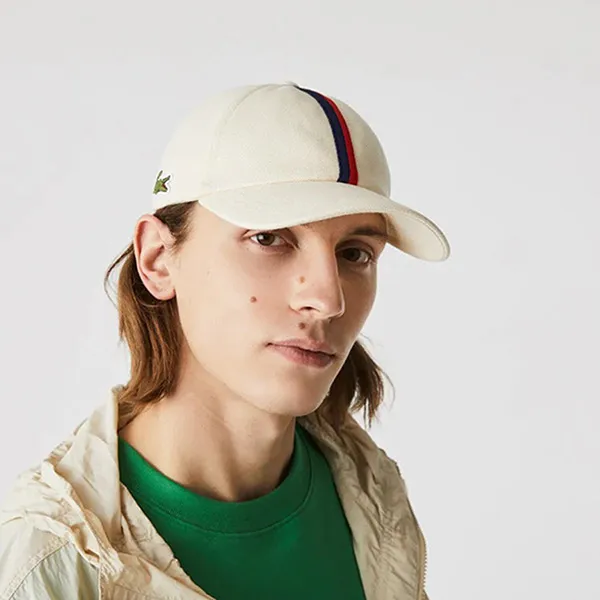 Mũ Lacoste Tricolour Band Cotton Piqué Cap Beige RK9394 056 Màu Sữa