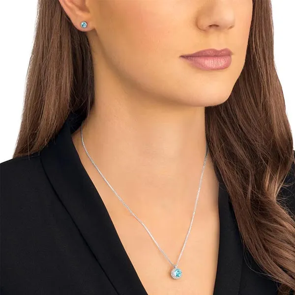 Set Dây Chuyền, Khuyên Tai Swarovski Flirt Set Blue, Rhodium Plated 5030716 Màu Xanh Blue