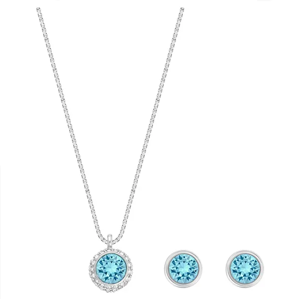 Set Dây Chuyền, Khuyên Tai Swarovski Flirt Set Blue, Rhodium Plated 5030716 Màu Xanh Blue