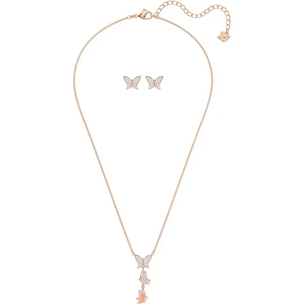 Set Dây Chuyền, Khuyên Tai Swarovski Lilia Set White, Rose Gold Plating 5382365 Màu Vàng Trắng