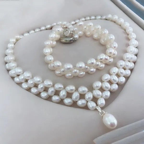 Set Dây Chuyền Và Vòng Đeo Tay Minh Hà Pearl Jewelry Màu Trắng