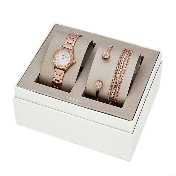 Gift Set Đồng Hồ Nữ Fossil Rose-Gold-Tone Stainless Steel Watch And Jewellery BQ3148SET Màu Vàng Hồng
