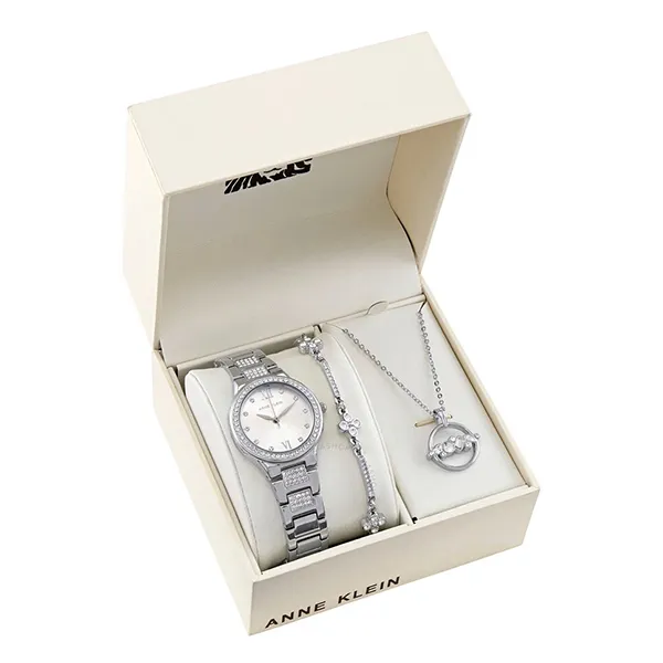 Set Đồng Hồ Nữ Anne Klein Quartz Crystal Silver Dial Ladies Watch And Bracelet AK/3543SVST Màu Bạc