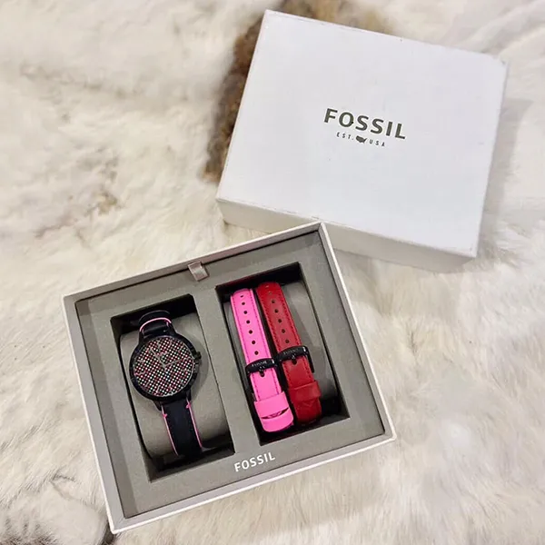 Set Đồng Hồ Nữ Fossil + Dây Da BQ3151SET Màu Đỏ/Đen/Hồng - Đồng hồ - Vua Hàng Hiệu