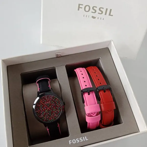 Set Đồng Hồ Nữ Fossil + Dây Da BQ3151SET Màu Đỏ/Đen/Hồng - Đồng hồ - Vua Hàng Hiệu