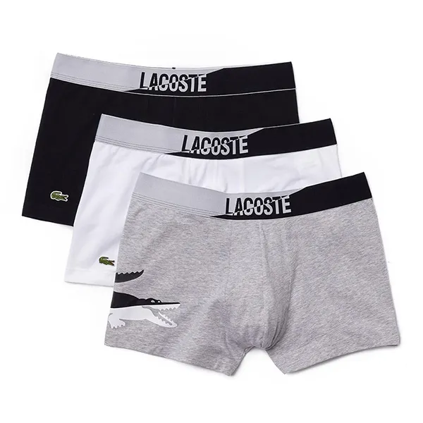 Set Quần Lót Nam Lacoste Men’s Stretch Cotton Trunk 3-Pack 5H7626 EJ7 Màu Đen, Trắng, Xám - 2