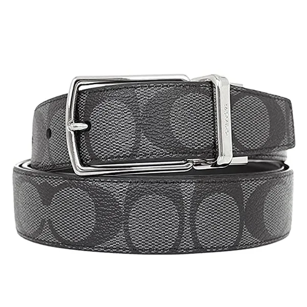 Thắt Lưng Nam Coach Belt F64825 Charcoal X Black CQ/BK Signature Màu Đen Xám