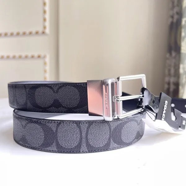 Thắt Lưng Nam Coach Belt F64825 Charcoal X Black CQ/BK Signature Màu Đen Xám