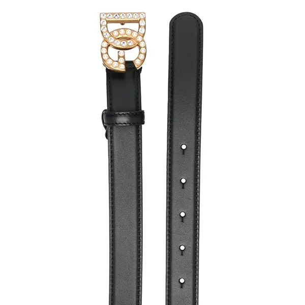 Thắt Lưng Nữ Dolce & Gabbana D&G Calf Leather Swarovsky Embellished 2.5cm BE1577 AQ3398S574 Màu Đen