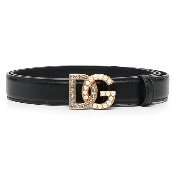 Thắt Lưng Nữ Dolce & Gabbana D&G Calf Leather Swarovsky Embellished 2.5cm BE1577 AQ3398S574 Màu Đen