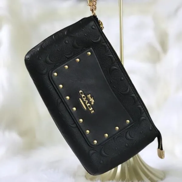 Túi Cầm Tay Clutch Coach Large Wristlet In Signature Leather F76763 Màu Đen