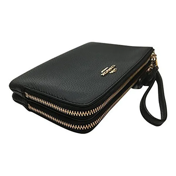 Túi Cầm Tay Coach Wristlet F87590 Pebble Leather Double Zip Black Màu Đen