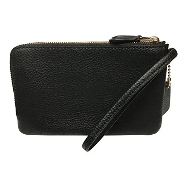 Túi Cầm Tay Coach Wristlet F87590 Pebble Leather Double Zip Black Màu Đen