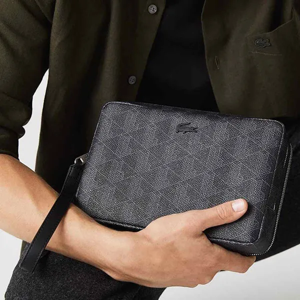 Túi Cầm Tay Lacoste The Blend Zippered Monogram Canvas Clutch NH3656LX Màu Đen