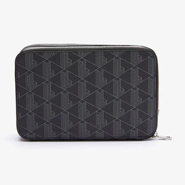 Túi Cầm Tay Lacoste The Blend Zippered Monogram Canvas Clutch NH3656LX Màu Đen