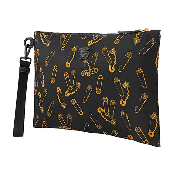 Túi Cầm Tay Versace Men's Pin Print Black Pouch DP85102-DNY13-DNONH Màu Đen Vàng