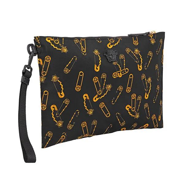 Túi Cầm Tay Versace Men's Pin Print Black Pouch DP85102-DNY13-DNONH Màu Đen Vàng