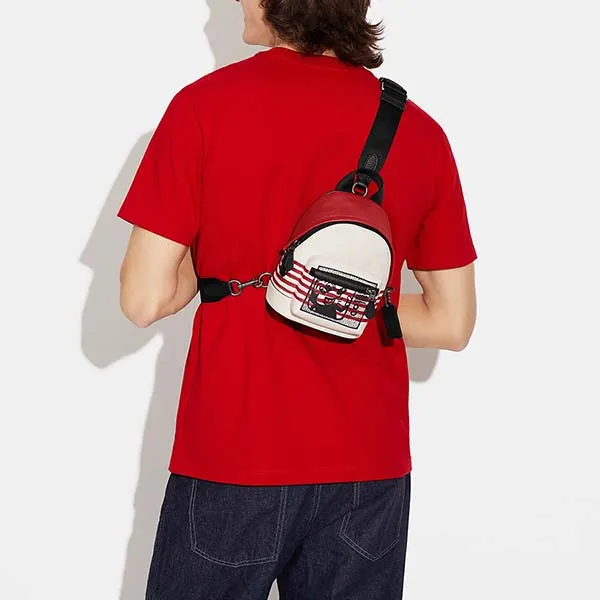 Túi Đeo Chéo Coach Disney Mickey Mouse X Keith Haring Small West Backpack Crossbody Màu Đỏ Trắng