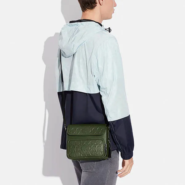 Túi Đeo Chéo Nam Coach Men's Sullivan Flap Crossbody In Signature Màu Xanh Olive