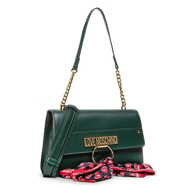 Túi Đeo Vai Love Moschino Shoulder Bag Woman Leather With Foulard Màu Xanh Lá