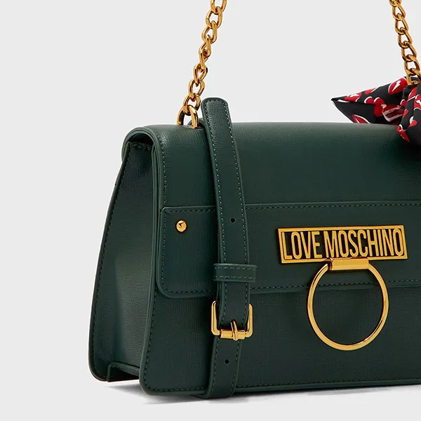 Túi Đeo Vai Love Moschino Shoulder Bag Woman Leather With Foulard Màu Xanh Lá