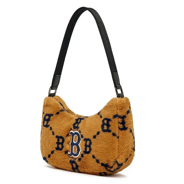 Túi Đeo Vai MLB Dia Monogram Fur Hobo Bag Boston Redsox 3ABQS0826-43BGD Màu Nâu