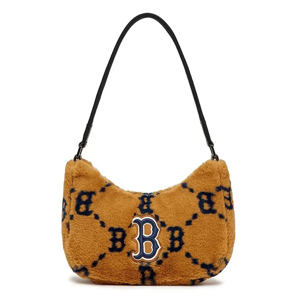 Túi Đeo Vai MLB Dia Monogram Fur Hobo Bag Boston Redsox 3ABQS0826-43BGD Màu Nâu