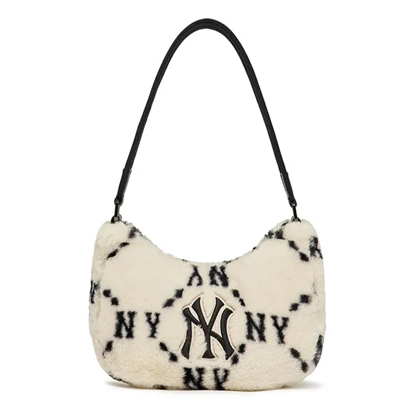 Túi Đeo Vai MLB Dia Monogram Fur Hobo Bag New York Yankees 3ABQS0826-50CRS Màu Trắng