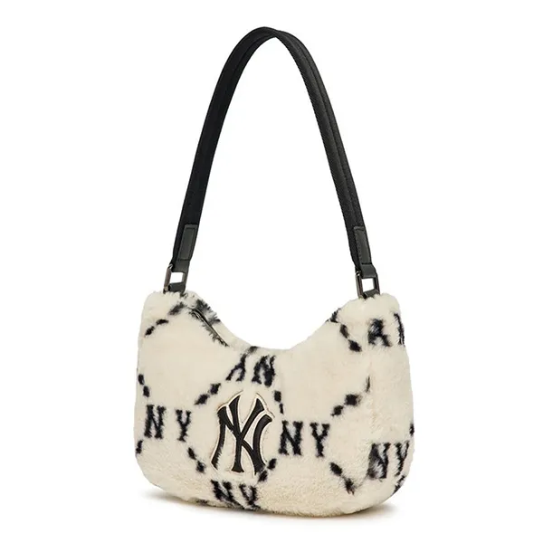 Túi Đeo Vai MLB Dia Monogram Fur Hobo Bag New York Yankees 3ABQS0826-50CRS Màu Trắng