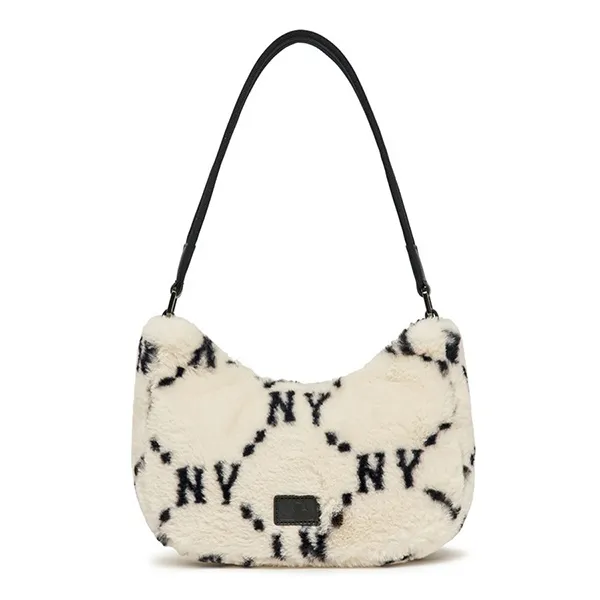 Túi Đeo Vai MLB Dia Monogram Fur Hobo Bag New York Yankees 3ABQS0826-50CRS Màu Trắng