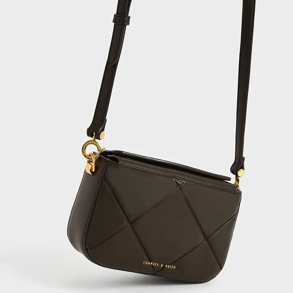 Túi Xách Nữ Charles & Keith CNK Mini Danika Chunky Chain Padded Bag Dark Moss 50270926 Màu Đen