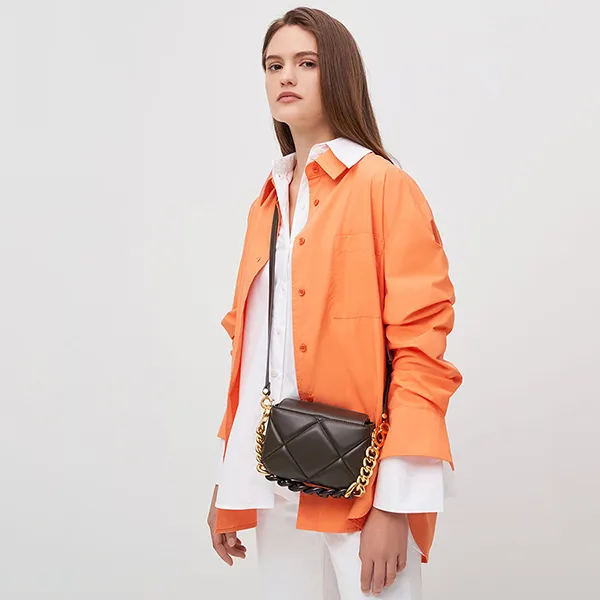 Túi Xách Nữ Charles & Keith CNK Mini Danika Chunky Chain Padded Bag Dark Moss 50270926 Màu Đen