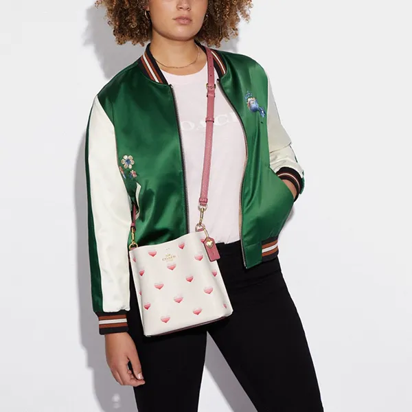 Túi Xách Coach Mollie Bucket Bag 22 With Stripe Heart Print Màu Trắng Hồng