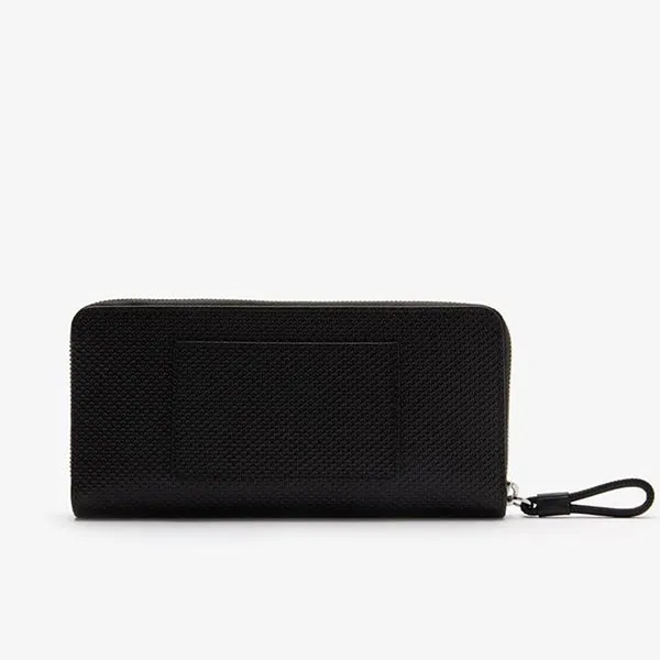 Ví Lacoste Chantaco Matte Piqué Leather Zip Wallet NF3219CE Màu Đen