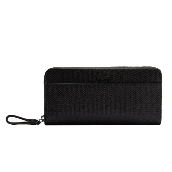 Ví Lacoste Chantaco Matte Piqué Leather Zip Wallet NF3219CE Màu Đen