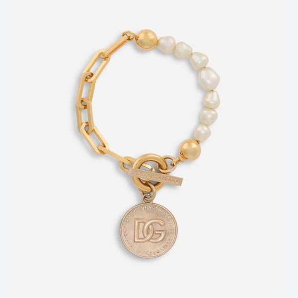 Vòng Đeo Tay Nữ Dolce & Gabbana D&G Chain Bracelet Coin Logo DG Màu Vàng Trắng - 3