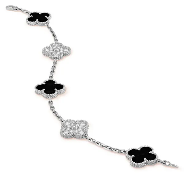 Vòng Đeo Tay Jewery Luxury Vintage Alhambra Bracelet, 5 Motifs Màu Bạc, Đen - Trang sức - Vua Hàng Hiệu