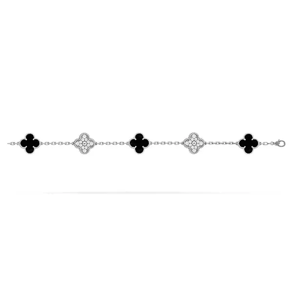 Vòng Đeo Tay Jewery Luxury Vintage Alhambra Bracelet, 5 Motifs Màu Bạc, Đen - Trang sức - Vua Hàng Hiệu
