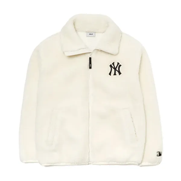 Áo Khoác Lông MLB Basic Stand Neck Mega Logo Soft Dumble Fleece Jumper 3AJPF3016-50IVS Màu Trắng Size XS