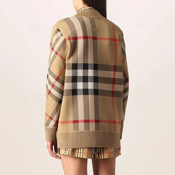 Áo Cardigan Burberry Tartan Technical Wool Màu Nâu