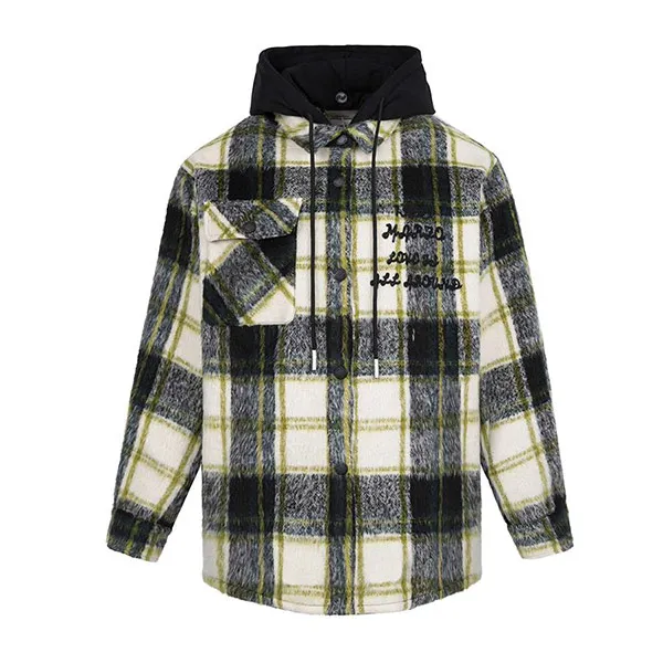 Áo Hoodie 13 De Marzo Woolen Plaid Bear Hoodie FR-JX-541 Màu Vàng Phối Đen Size S